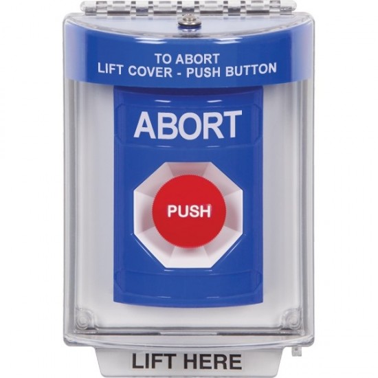 SS2434AB-ES STI Blue Indoor/Outdoor Flush Momentary Stopper Station with ABORT Label Spanish