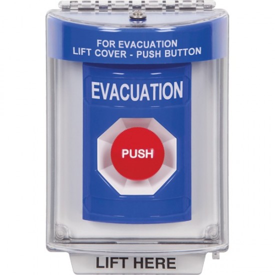 SS2434EV-ES STI Blue Indoor/Outdoor Flush Momentary Stopper Station with EVACUATION Label Spanish