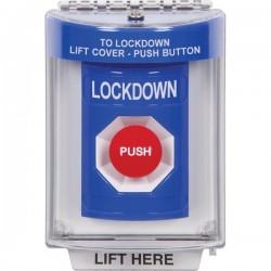 SS2434LD-EN STI Blue Indoor/Outdoor Flush Momentary Stopper Station with LOCKDOWN Label English