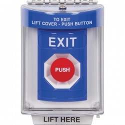 SS2434XT-EN STI Blue Indoor/Outdoor Flush Momentary Stopper Station with EXIT Label English
