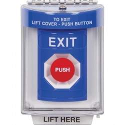 SS2434XT-ES STI Blue Indoor/Outdoor Flush Momentary Stopper Station with EXIT Label Spanish