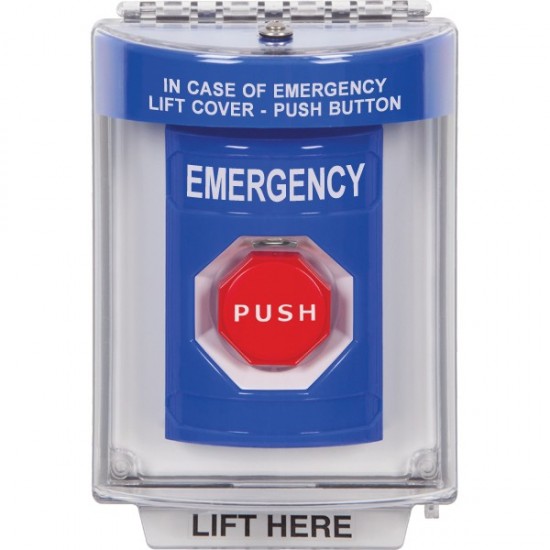 SS2435EM-EN STI Blue Indoor/Outdoor Flush Momentary (Illuminated) Stopper Station with EMERGENCY Label English SS2435EM-EN STI Blue Indoor/Outdoor Flush Momentary (Illuminated) Stopper Station with EMERGENCY Label English