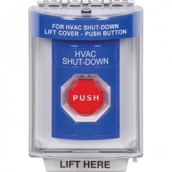 SS2435HV-EN STI Blue Indoor/Outdoor Flush Momentary (Illuminated) Stopper Station with HVAC SHUT DOWN Label English