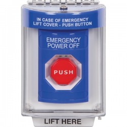 SS2435PO-ES STI Blue Indoor/Outdoor Flush Momentary (Illuminated) Stopper Station with EMERGENCY POWER OFF Label Spanish