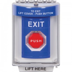 SS2435XT-EN STI Blue Indoor/Outdoor Flush Momentary (Illuminated) Stopper Station with EXIT Label English