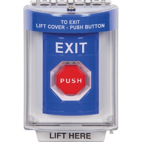 SS2435XT-ES STI Blue Indoor/Outdoor Flush Momentary (Illuminated) Stopper Station with EXIT Label Spanish