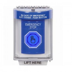 SS2436ES-EN STI Blue Indoor/Outdoor Flush Momentary (Illuminated) Stopper Station w/ EMERGENCY STOP Label