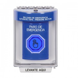 SS2436ES-ES STI Blue Indoor/Outdoor Flush Momentary (Illuminated) Stopper Station w/ EMERGENCY STOP Spanish