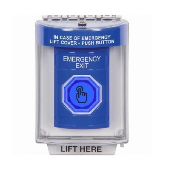 SS2436EX-EN STI Blue Indoor/Outdoor Flush Momentary (Illuminated) Stopper Station w/ EMERGENCY EXIT Label