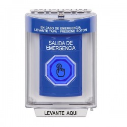SS2436EX-ES STI Blue Indoor/Outdoor Flush Momentary (Illuminated) Stopper Station w/ EMERGENCY EXIT Spanish