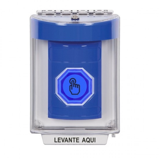 SS2436NT-ES STI Blue Indoor/Outdoor Flush Momentary (Illuminated) with Blue Lens Stopper Station with No Text Label Spanish