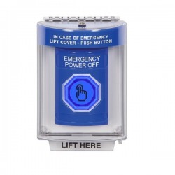 SS2436PO-EN STI Blue Indoor/Outdoor Flush Momentary (Illuminated) Stopper Station w/ EMERGENCY POWER OFF Label