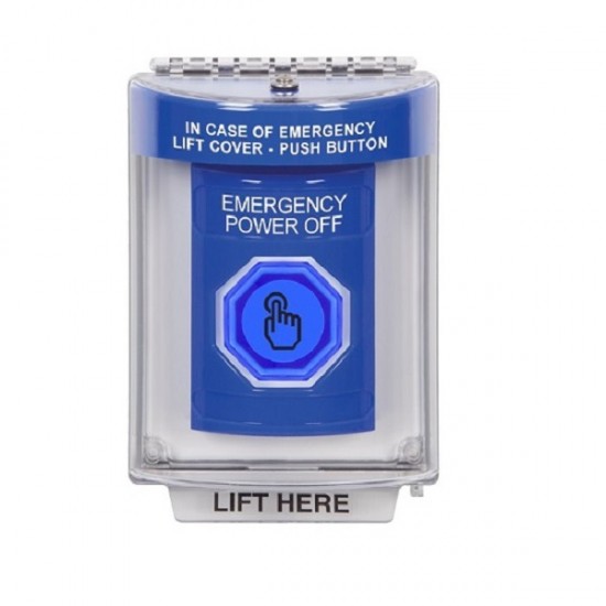 SS2436PO-EN STI Blue Indoor/Outdoor Flush Momentary (Illuminated) Stopper Station w/ EMERGENCY POWER OFF Label