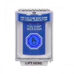SS2436PS-EN STI Blue Indoor/Outdoor Flush Momentary (Illuminated) Stopper Station w/ FUEL PUMP SHUT DOWN Label