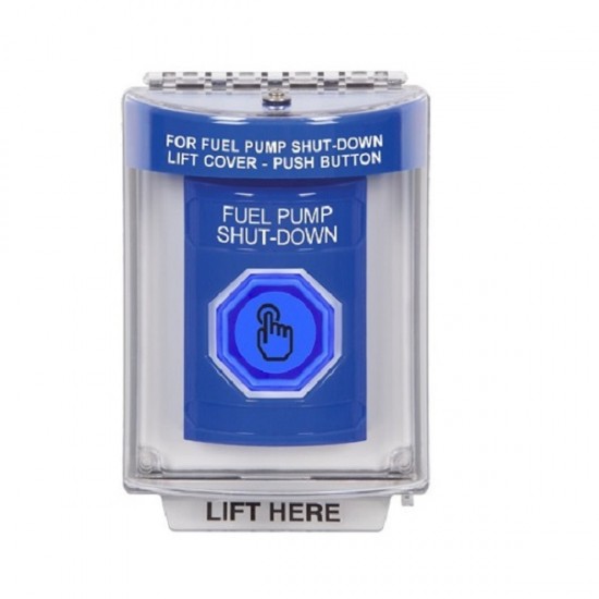 SS2436PS-EN STI Blue Indoor/Outdoor Flush Momentary (Illuminated) Stopper Station w/ FUEL PUMP SHUT DOWN Label
