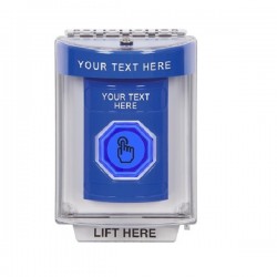 SS2436ZA-EN STI Blue Indoor/Outdoor Flush Momentary (Illuminated) Stopper Station w/ Custom Text Label