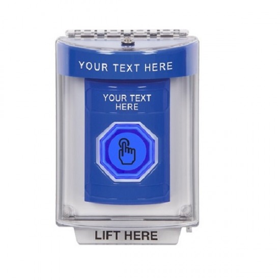 SS2436ZA-EN STI Blue Indoor/Outdoor Flush Momentary (Illuminated) Stopper Station w/ Custom Text Label