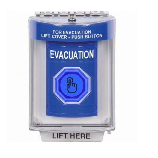 SS2437EV-EN STI Blue Indoor/Outdoor Flush Weather Resistant Momentary Stopper Station w/ EVACUATION Label
