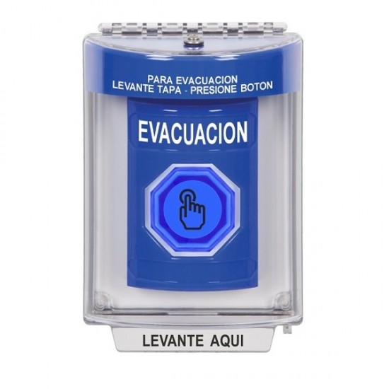 SS2437EV-ES STI Blue Indoor/Outdoor Flush Weather Resistant Momentary Stopper Station w/ EVACUATION Spanish