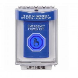 SS2437PO-EN STI Blue Indoor/Outdoor Flush Weather Resistant Momentary Stopper Station w/ EMERGENCY POWER OFF Label