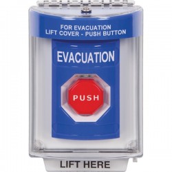 SS2438EV-ES STI Blue Indoor/Outdoor Flush Pneumatic (Illuminated) Stopper Station with EVACUATION Label Spanish