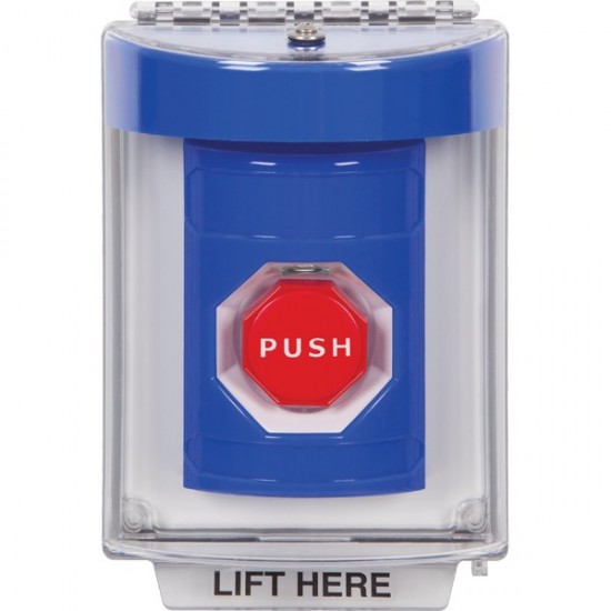 SS2438NT-ES STI Blue Indoor/Outdoor Flush Pneumatic (Illuminated) Stopper Station with No Text Label Spanish