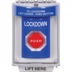 SS2439LD-EN STI Blue Indoor/Outdoor Flush Turn-to-Reset (Illuminated) Stopper Station with LOCKDOWN Label English
