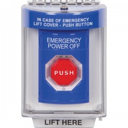 SS2439PO-EN STI Blue Indoor/Outdoor Flush Turn-to-Reset (Illuminated) Stopper Station with EMERGENCY POWER OFF Label English