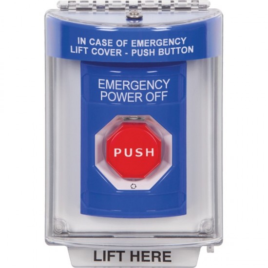 SS2439PO-ES STI Blue Indoor/Outdoor Flush Turn-to-Reset (Illuminated) Stopper Station with EMERGENCY POWER OFF Label Spanish