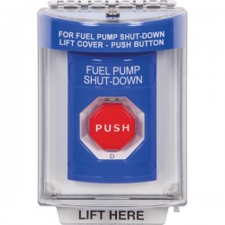 SS2439PS-ES STI Blue Indoor/Outdoor Flush Turn-to-Reset (Illuminated) Stopper Station with FUEL PUMP SHUT DOWN Label Spanish