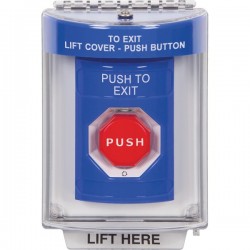 SS2439PX-EN STI Blue Indoor/Outdoor Flush Turn-to-Reset (Illuminated) Stopper Station with PUSH TO EXIT Label English