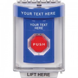 SS2439ZA-EN STI Blue Indoor/Outdoor Flush Turn-to-Reset (Illuminated) Stopper Station w/ Custom Text Label