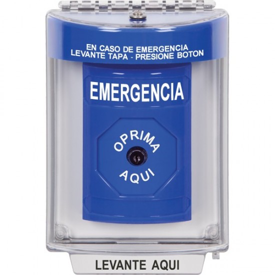 SS2440EM-ES STI Blue Indoor/Outdoor Flush w/ Horn Key-to-Reset Stopper Station with EMERGENCY Label Spanish