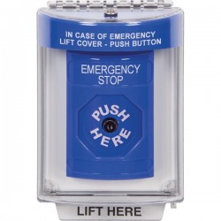 SS2440ES-EN STI Blue Indoor/Outdoor Flush w/ Horn Key-to-Reset Stopper Station with EMERGENCY STOP Label English