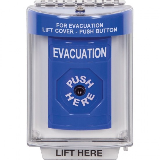 SS2440EV-EN STI Blue Indoor/Outdoor Flush w/ Horn Key-to-Reset Stopper Station with EVACUATION Label English