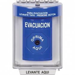 SS2440EV-ES STI Blue Indoor/Outdoor Flush w/ Horn Key-to-Reset Stopper Station with EVACUATION Label Spanish