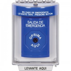 SS2440EX-ES STI Blue Indoor/Outdoor Flush w/ Horn Key-to-Reset Stopper Station with EMERGENCY EXIT Label Spanish