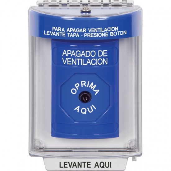 SS2440HV-ES STI Blue Indoor/Outdoor Flush w/ Horn Key-to-Reset Stopper Station with HVAC SHUT DOWN Label Spanish