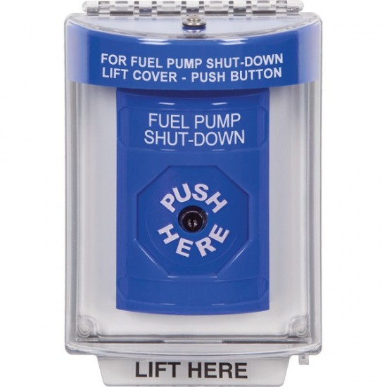 SS2440PS-EN STI Blue Indoor/Outdoor Flush w/ Horn Key-to-Reset Stopper Station with FUEL PUMP SHUT DOWN Label English