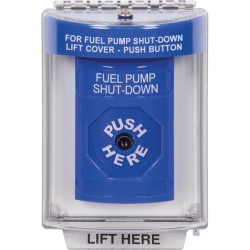 SS2440PS-ES STI Blue Indoor/Outdoor Flush w/ Horn Key-to-Reset Stopper Station with FUEL PUMP SHUT DOWN Label Spanish