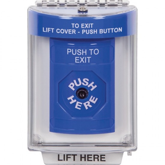 SS2440PX-EN STI Blue Indoor/Outdoor Flush w/ Horn Key-to-Reset Stopper Station with PUSH TO EXIT Label English