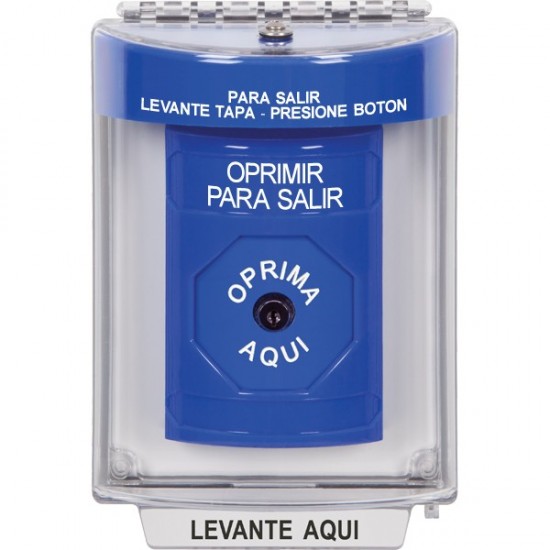 SS2440PX-ES STI Blue Indoor/Outdoor Flush w/ Horn Key-to-Reset Stopper Station with PUSH TO EXIT Label Spanish