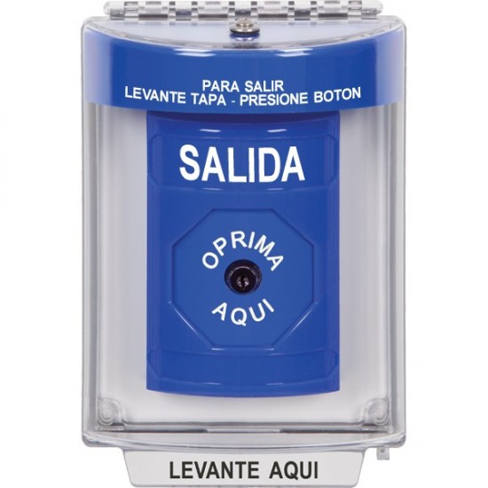 SS2440XT-ES STI Blue Indoor/Outdoor Flush w/ Horn Key-to-Reset Stopper Station with EXIT Label Spanish