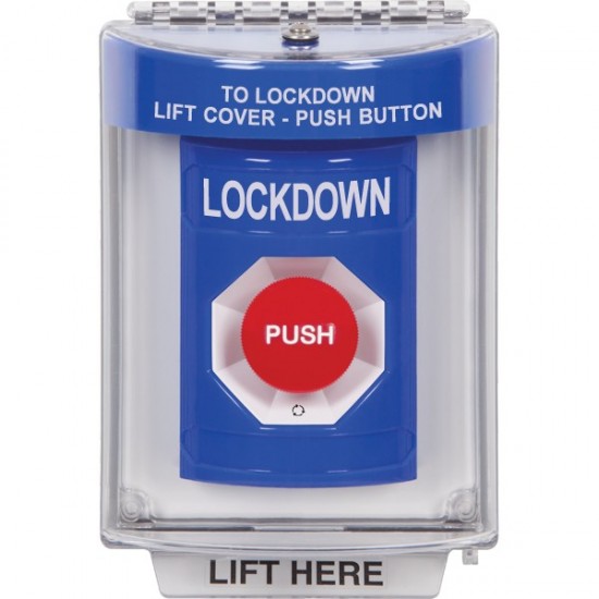 SS2441LD-ES STI Blue Indoor/Outdoor Flush w/ Horn Turn-to-Reset Stopper Station with LOCKDOWN Label Spanish