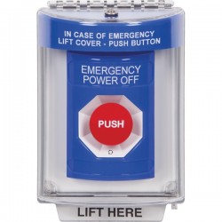 SS2441PO-EN STI Blue Indoor/Outdoor Flush w/ Horn Turn-to-Reset Stopper Station with EMERGENCY POWER OFF Label English