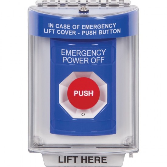 SS2441PO-ES STI Blue Indoor/Outdoor Flush w/ Horn Turn-to-Reset Stopper Station with EMERGENCY POWER OFF Label Spanish