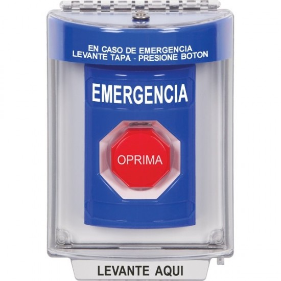 SS2442EM-ES STI Blue Indoor/Outdoor Flush w/ Horn Key-to-Reset (Illuminated) Stopper Station with EMERGENCY Label Spanish