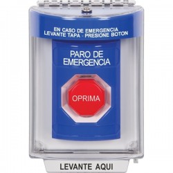 SS2442ES-ES STI Blue Indoor/Outdoor Flush w/ Horn Key-to-Reset (Illuminated) Stopper Station with EMERGENCY STOP Label Spanish