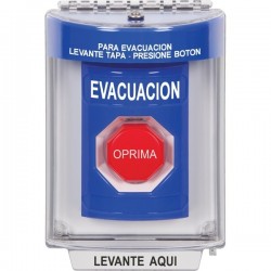 SS2442EV-ES STI Blue Indoor/Outdoor Flush w/ Horn Key-to-Reset (Illuminated) Stopper Station with EVACUATION Label Spanish