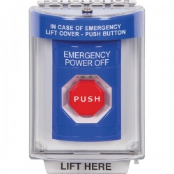 SS2442PO-EN STI Blue Indoor/Outdoor Flush w/ Horn Key-to-Reset Stopper Station w/ EMERGENCY POWER OFF Label